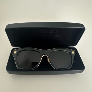 Versace Black with Gold Accents Sunglasses, new in original packaging